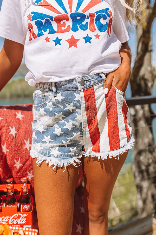 Red, White, And True High Waist Shorts Image - 2