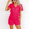 Stay Sophisticated Denim Romper In Hot Pink Image - 1