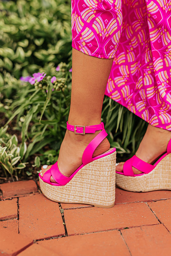 The Kendal Faux Leather Wedge in Hot Pink Image - 3