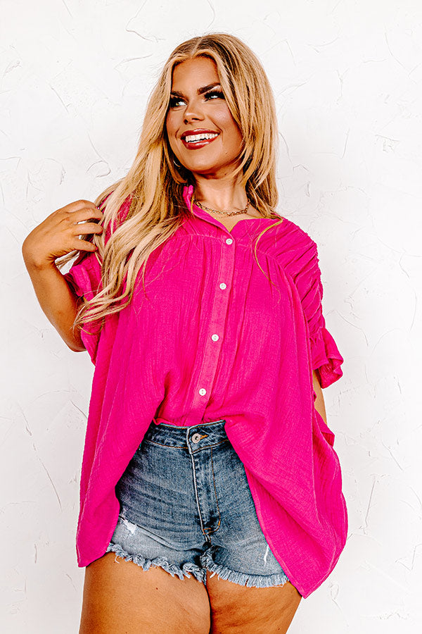 Divine Downtime Button Up in Hot Pink Image - 1