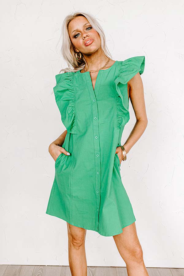 Passing Through Town Button Up Dress In Kelly Green Image - 5