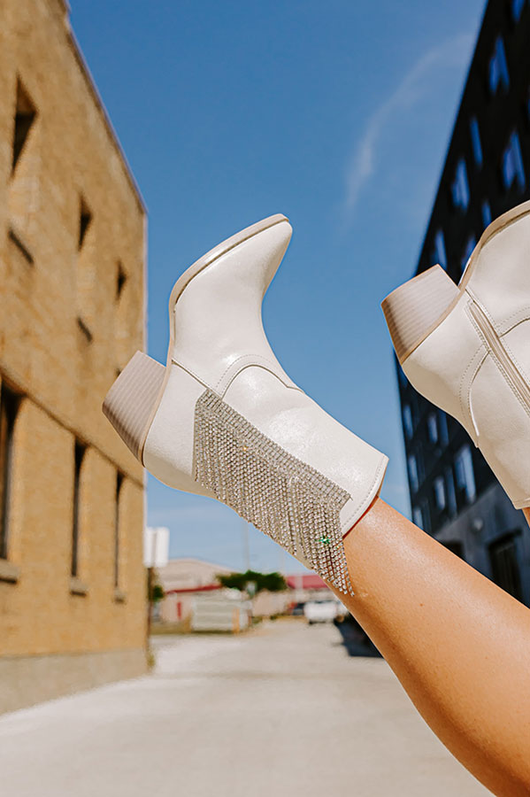 The Aliyah Faux Leather Cowboy Boot in Ivory Image - 3