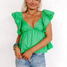 Stay Here Awhile Peplum Top In Kelly Green Image - 1