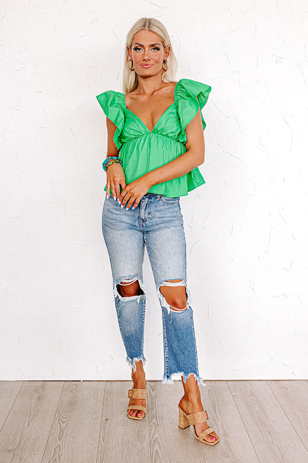 Stay Here Awhile Peplum Top In Kelly Green Image - 4