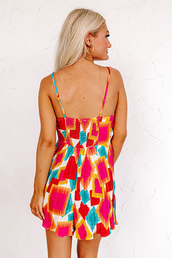 Coastal Charm Pleated Romper In Hot Pink Image - 5