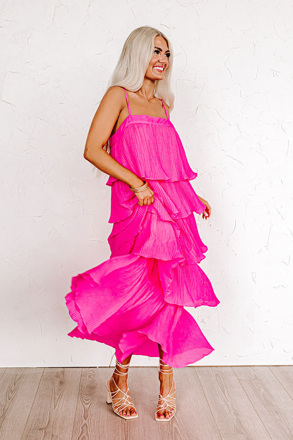 Dreamy Mood Pleated Midi In Hot Pink Image - 4