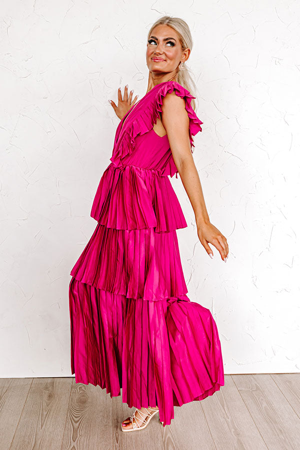 Seeking Champagne Pleated Maxi Dress In Sangria Image - 5