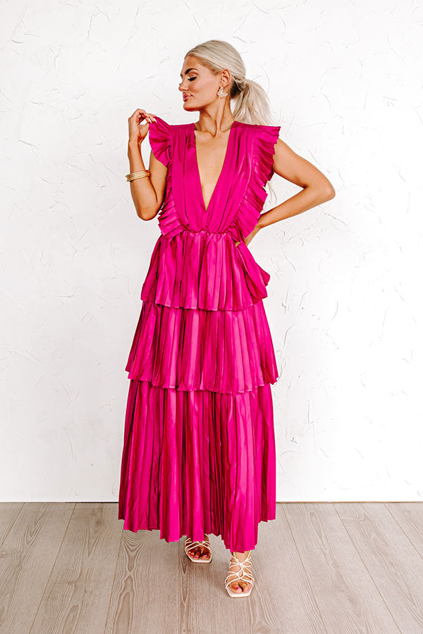 Seeking Champagne Pleated Maxi Dress In Sangria Image - 2