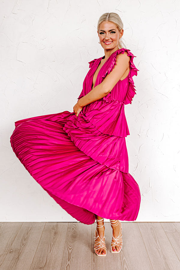 Seeking Champagne Pleated Maxi Dress In Sangria Image - 4