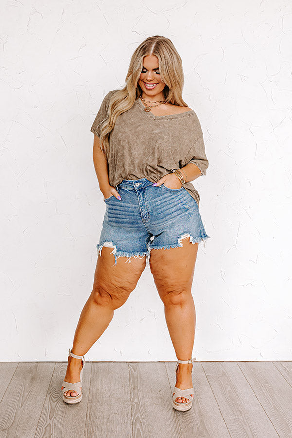 Smiling Ear To Ear Mineral Wash Tee in Taupe Image - 3