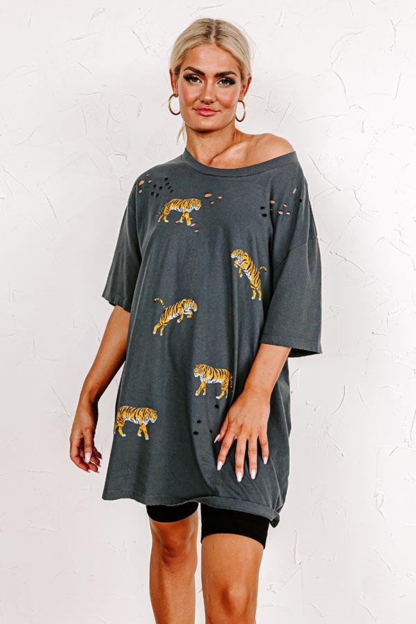 Feeling Fierce Oversized Distressed Tee Image - 1