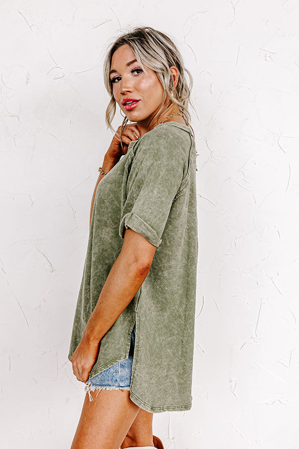 Happiness Defined Mineral Wash Tee in Olive Image - 2