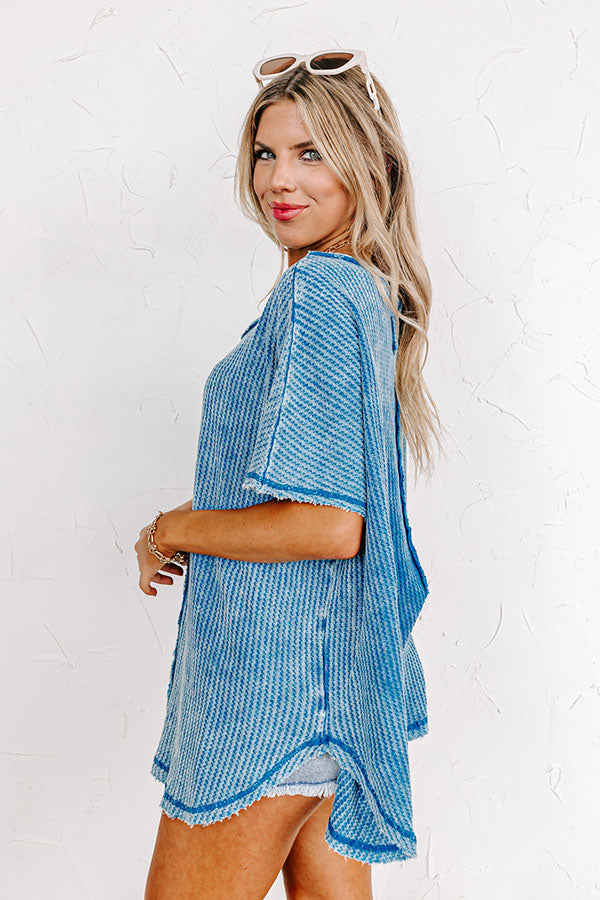Along The Path Mineral Wash Knit Top In Ocean Blue Image - 3