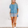 Along The Path Mineral Wash Knit Top In Ocean Blue Image - 1
