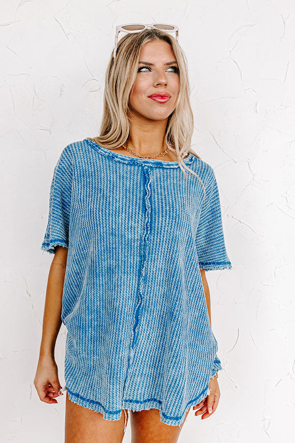 Along The Path Mineral Wash Knit Top In Ocean Blue Image - 2