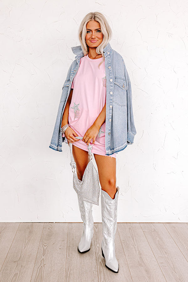 Artfully Done Embellished T-Shirt Dress in Pink Image - 1