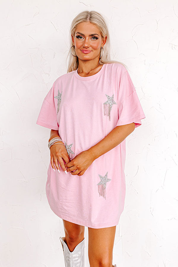 Artfully Done Embellished T-Shirt Dress in Pink Image - 2