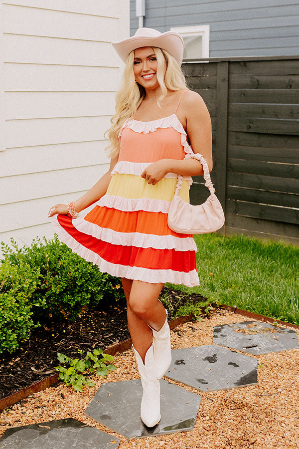 Smiling Ear To Ear Tiered Mini Dress In Peach Image - 4