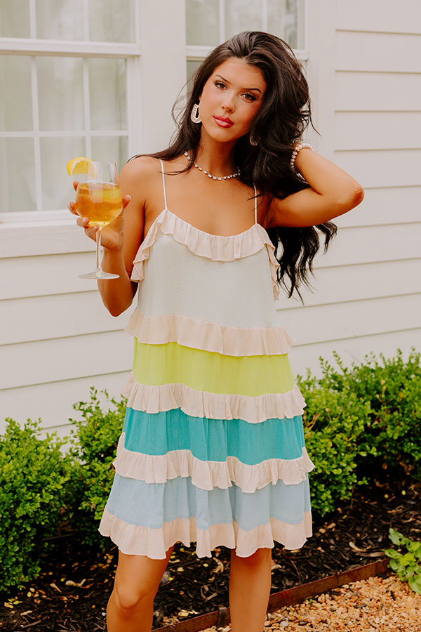 Smiling Ear To Ear Tiered Mini Dress In Aqua Image - 1
