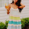 Smiling Ear To Ear Tiered Mini Dress In Aqua Image - 1