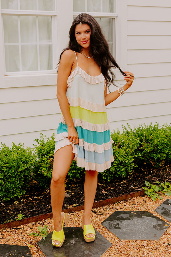 Smiling Ear To Ear Tiered Mini Dress In Aqua Image - 2
