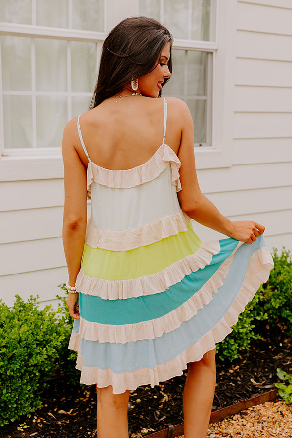 Smiling Ear To Ear Tiered Mini Dress In Aqua Image - 4