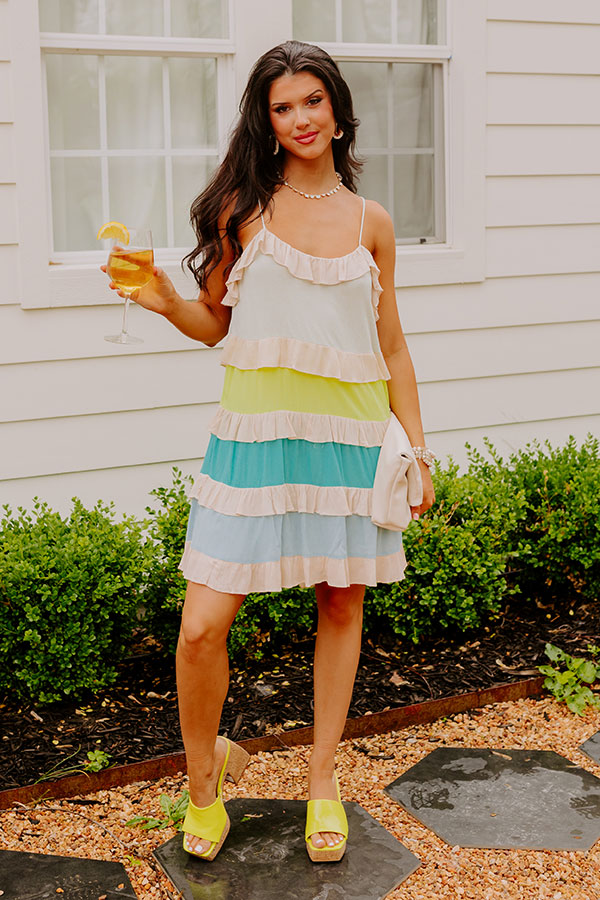Smiling Ear To Ear Tiered Mini Dress In Aqua Image - 5