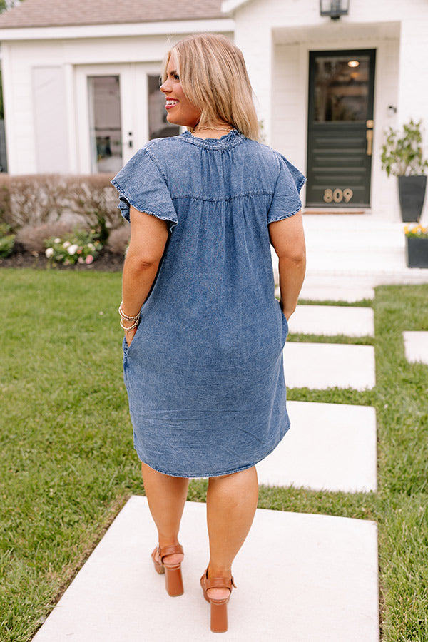 Blue Lagoon Lovely Chambray Shift Dress Curves Image - 5