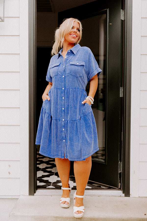 New Hope Mineral Wash Shift Dress in Royal Blue Curves Image - 1