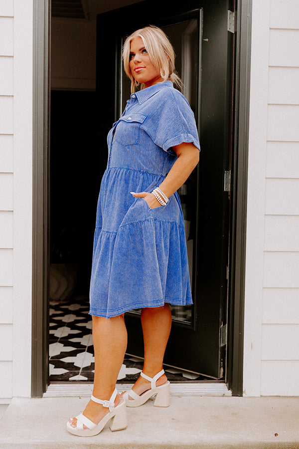 New Hope Mineral Wash Shift Dress in Royal Blue Curves Image - 4