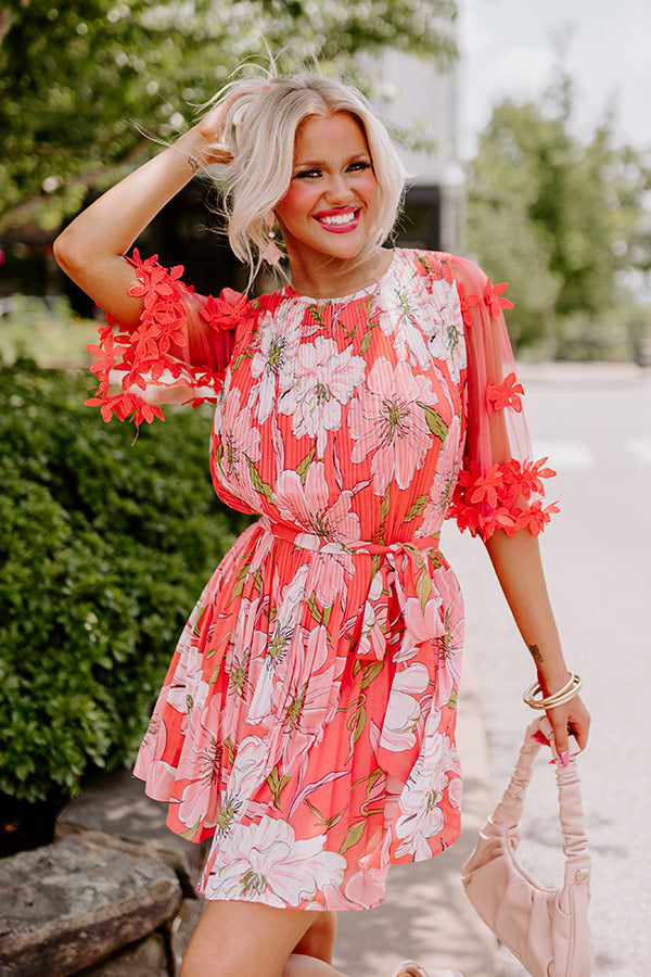 Easily Enchanted Pleated Dress In Coral Image - 5
