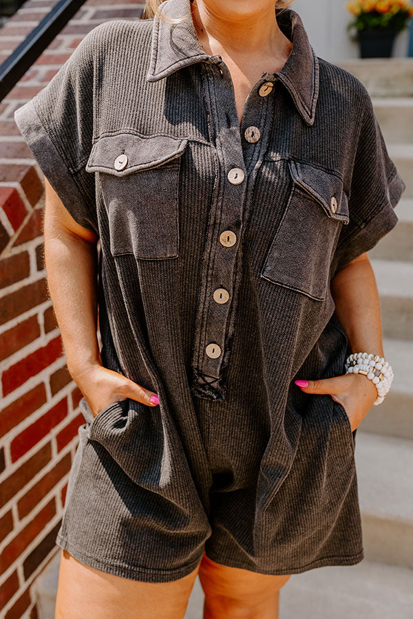 Wonderful Weekend Waffle Knit Romper in Vintage Black Curves Image - 1