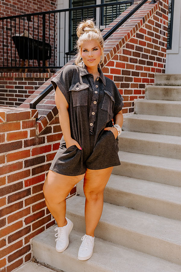 Wonderful Weekend Waffle Knit Romper in Vintage Black Curves Image - 1