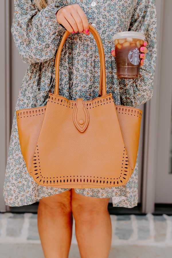 Simple Days Faux Leather Tote In Camel