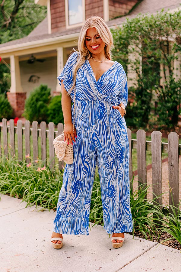 Peak Party Vibes Pleated Jumpsuit In Blue Curves Image - 5