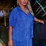 Graceful Appearance Pleated Button Up In Blue Curves Image - 1