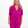 Graceful Appearance Pleated Button Up In Berry Curves Image - 1