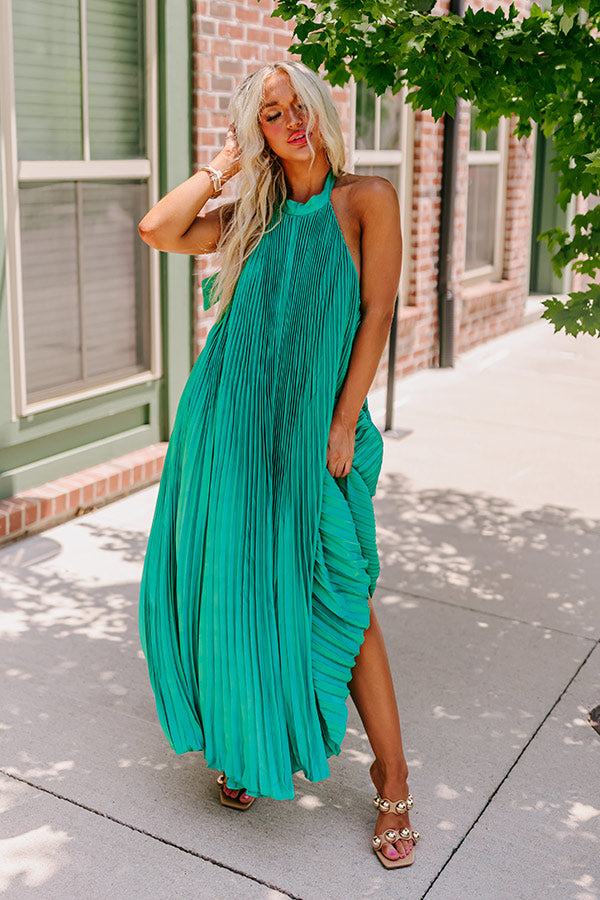 Forever Stunning Pleated Maxi In Kelly Green Image - 2