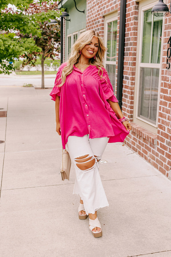 Divine Downtime Button Up in Hot Pink Curves Image - 5