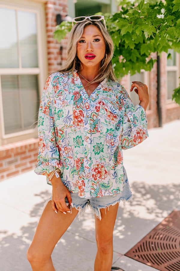 Editor In Chic Floral Button Up In Aqua Image - 4