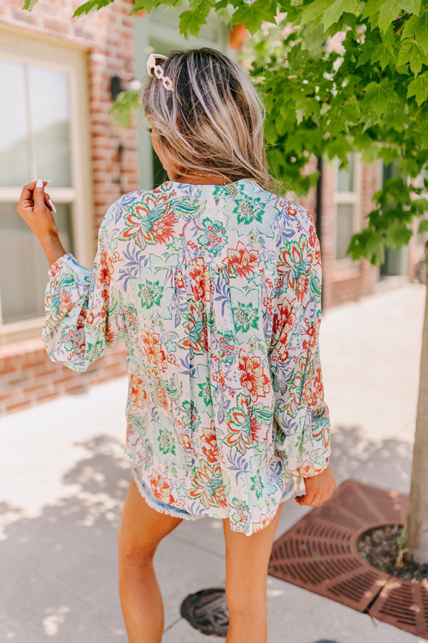 Editor In Chic Floral Button Up In Aqua Image - 5