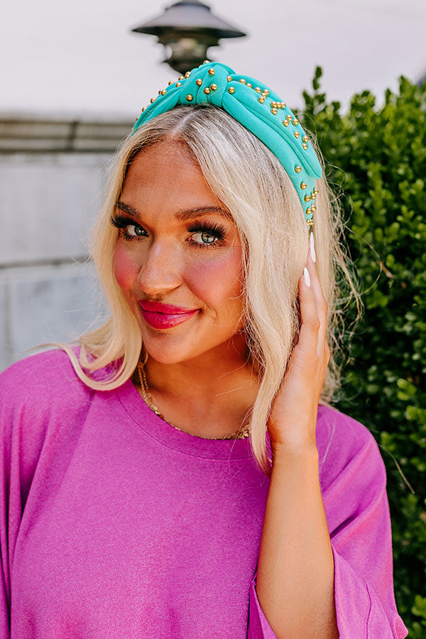 Pretty Presence Embellished Headband In Turquoise Image - 1