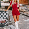 Stay Sophisticated Denim Romper In Crimson Image - 1