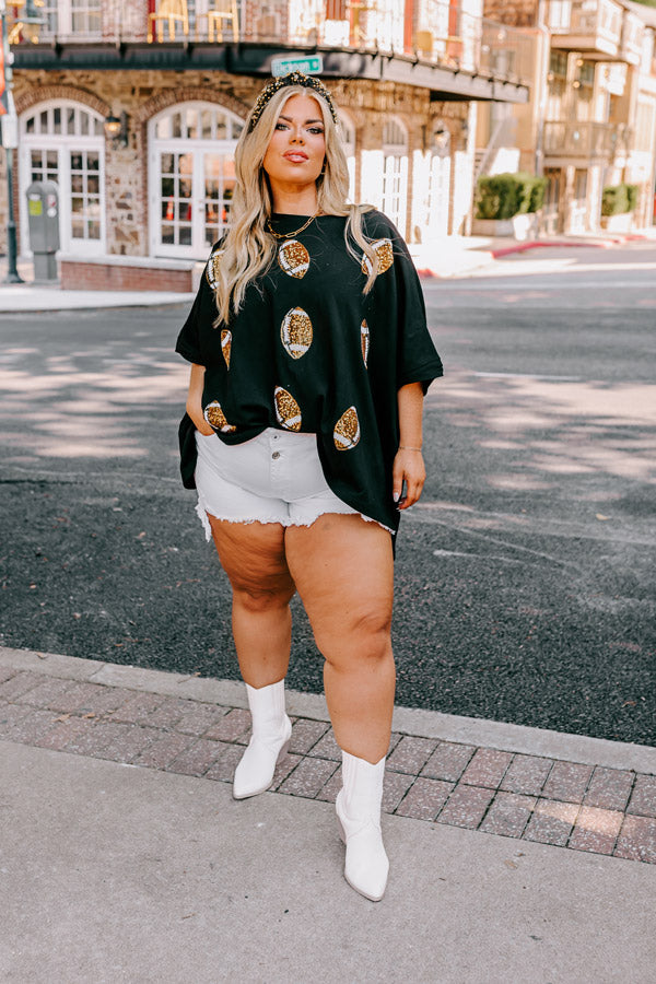Football Season Sequin Oversized Tee in Black Curves Image - 1