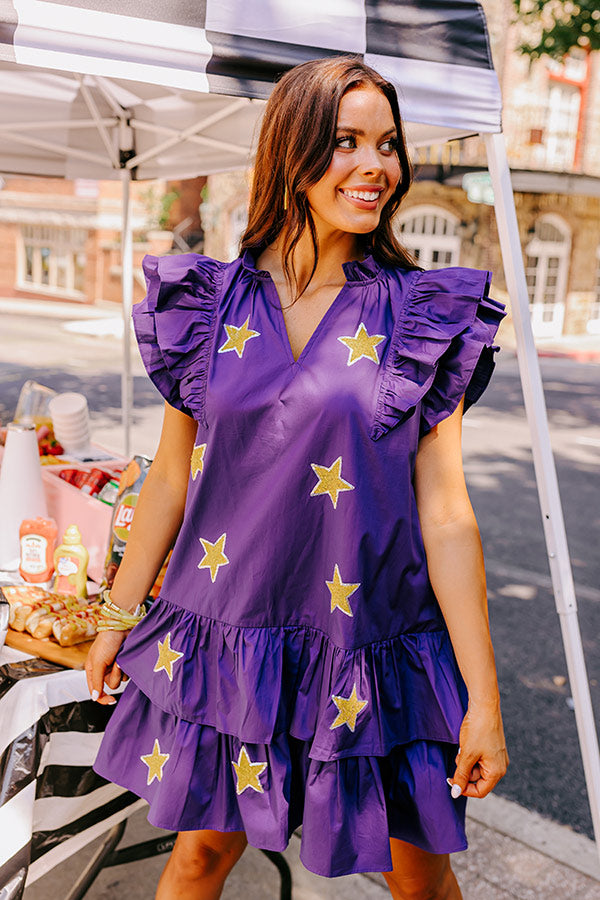 Under The Stadium Lights Ruffle Mini Dress in Purple Image - 2