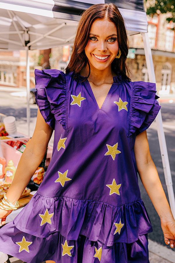Under The Stadium Lights Ruffle Mini Dress in Purple Image - 3