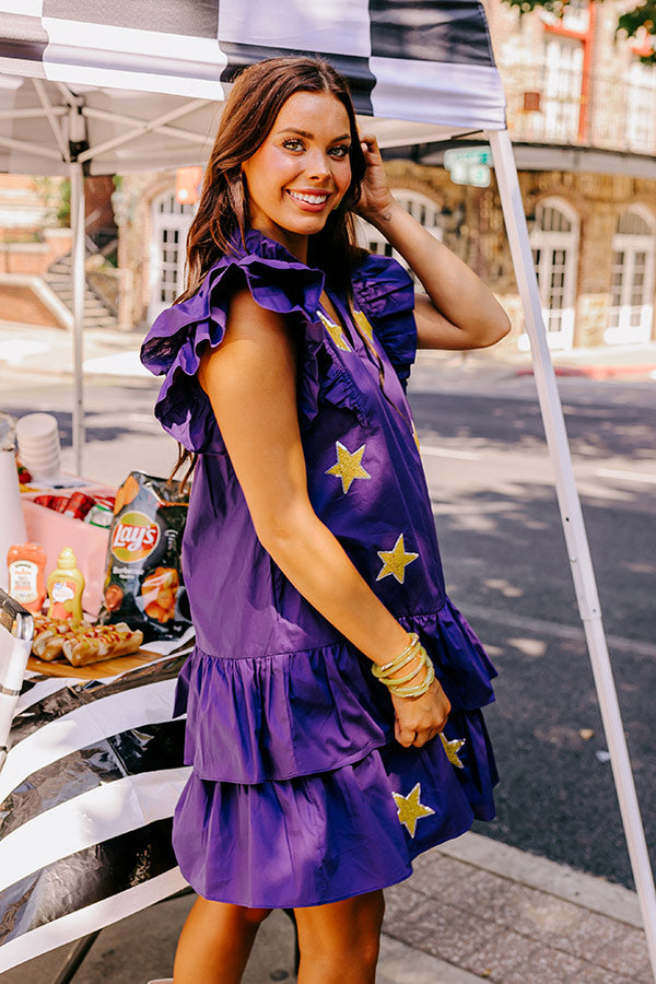 Under The Stadium Lights Ruffle Mini Dress in Purple Image - 5