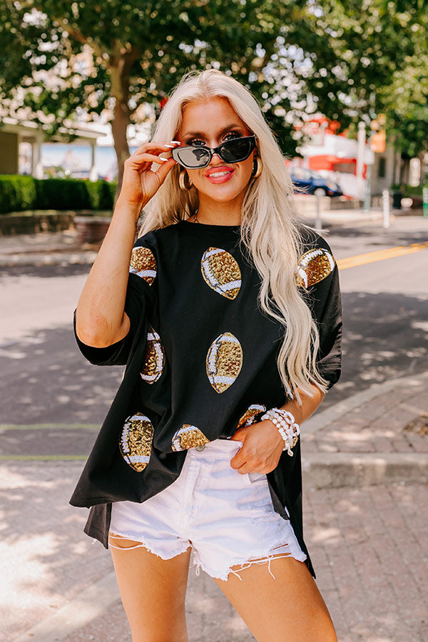 Football Season Sequin Oversized Tee in Black Image - 1