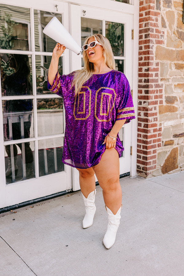 Ready To Shimmer Sequin Mini Dress in Purple Curves Image - 1
