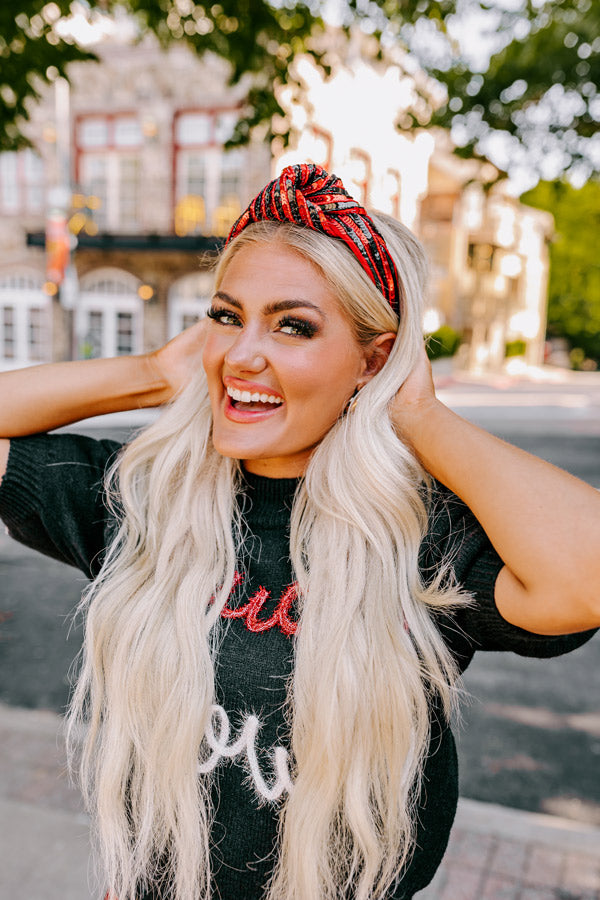 Extra Points Only Sequin Headband In Red/Black